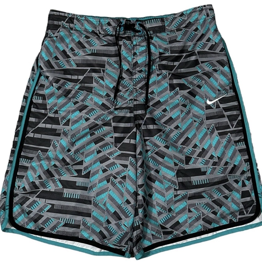 Nike Men’s Drawstring Swim Trunks Blue & Grey Geometric Print Size Extra Large